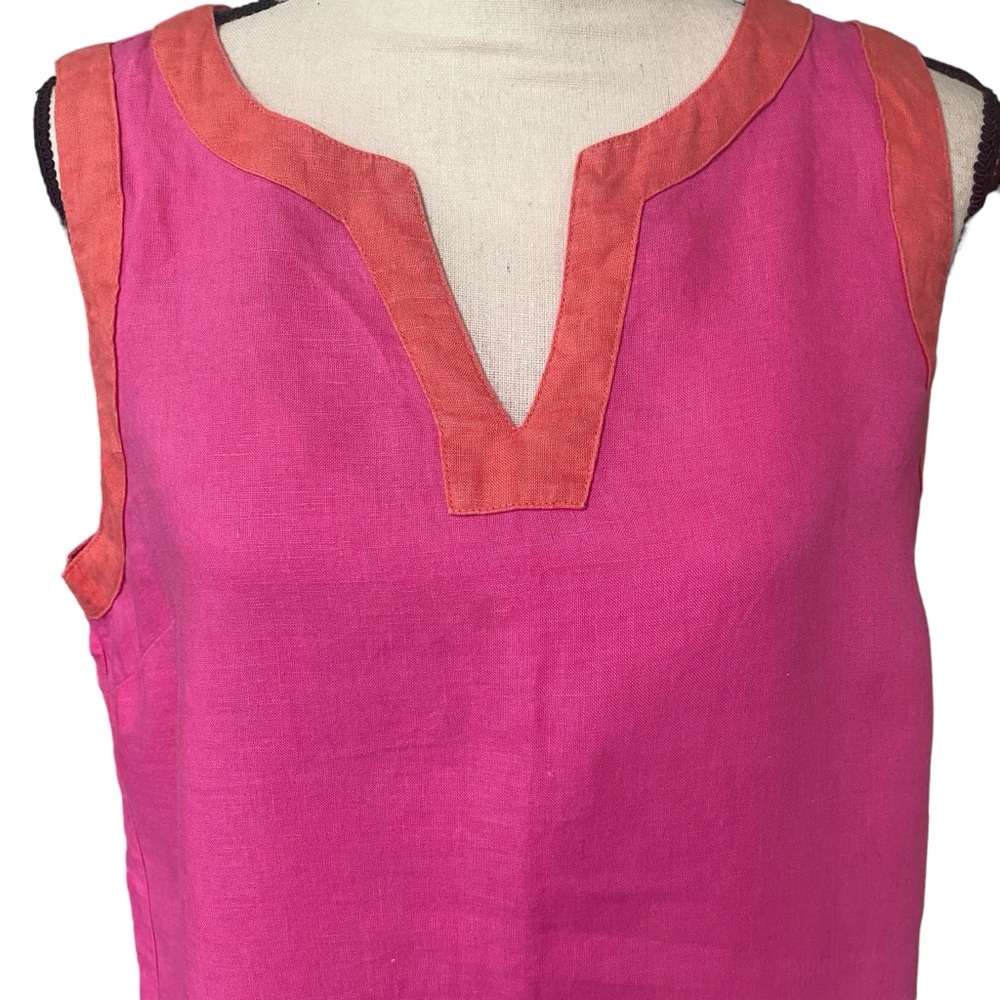 Linen Hot Pink with Orange Trim Sigrid Olsen Shift Dress - Picture 2 of 5